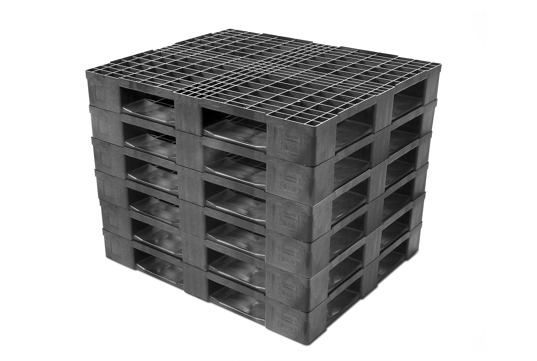 Stack of plastic pallets