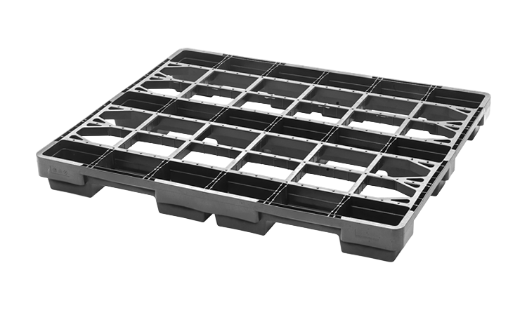 48 x 40 – One Way/Export, Nestable Plastic Pallet – 12 Footed Base, Open Deck