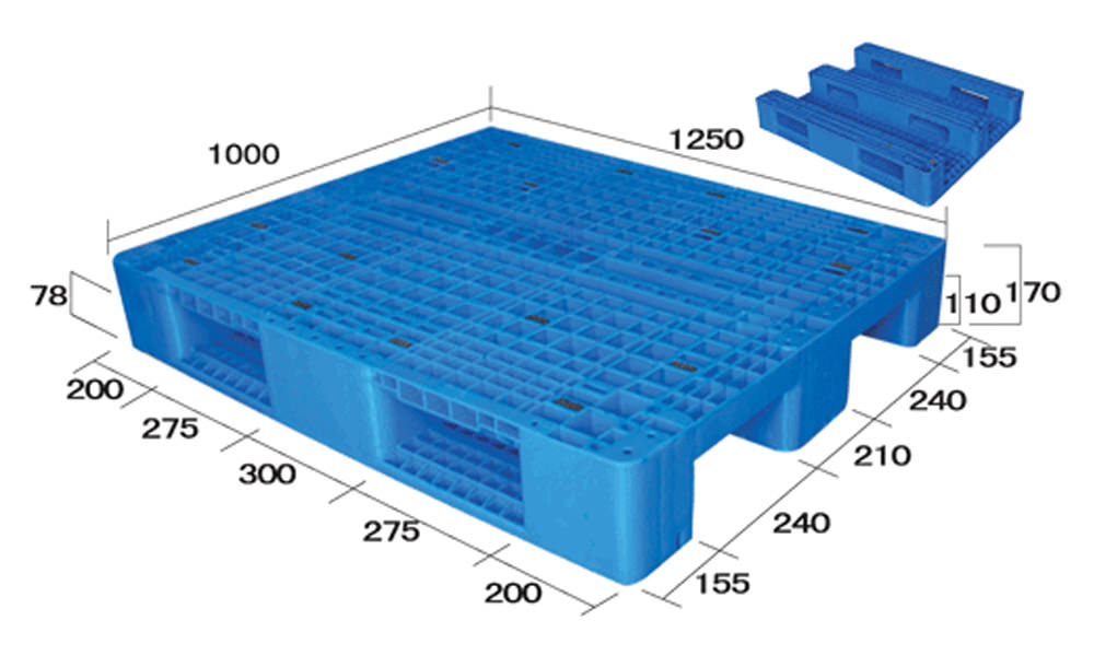 50 x 40 – Rackable Plastic Pallet – Open Deck, 3 Runners
