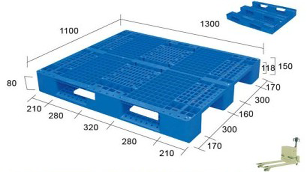52 x 44 – Stackable Plastic Pallet – Open Deck, 3 Runners