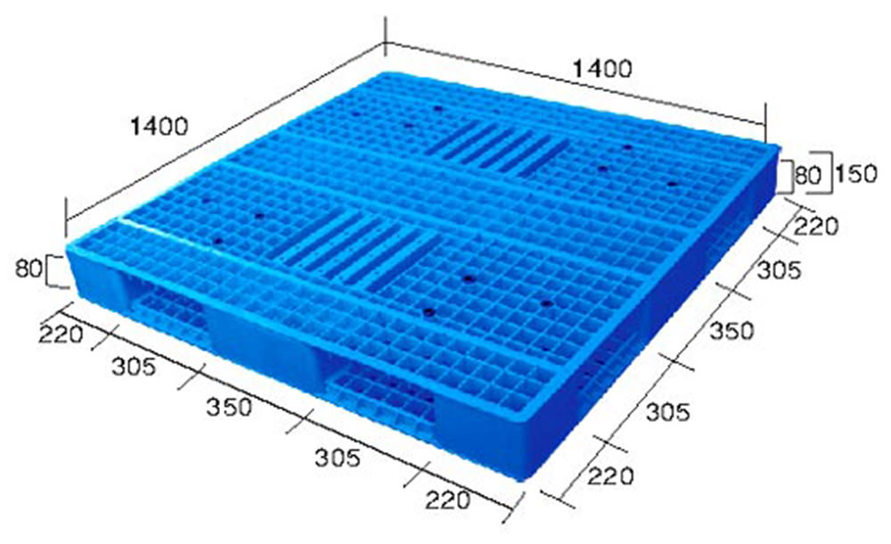 56 x 56 – Rackable Plastic Pallet – Open Deck, 6 Runners