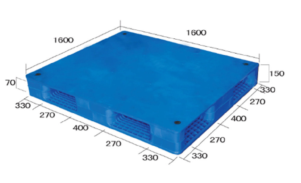 63 x 63 – Rackable Plastic Pallet – Open Deck, 6 Runners