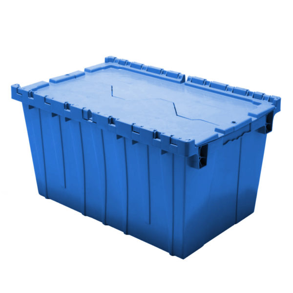 blue attached lid finger lid container